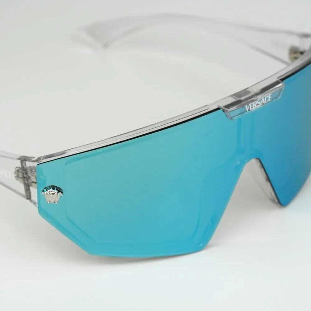 NEW Versace VE4461 148/6V Crystal Grey Mirror Blue Detachable Lens Sunglasses
